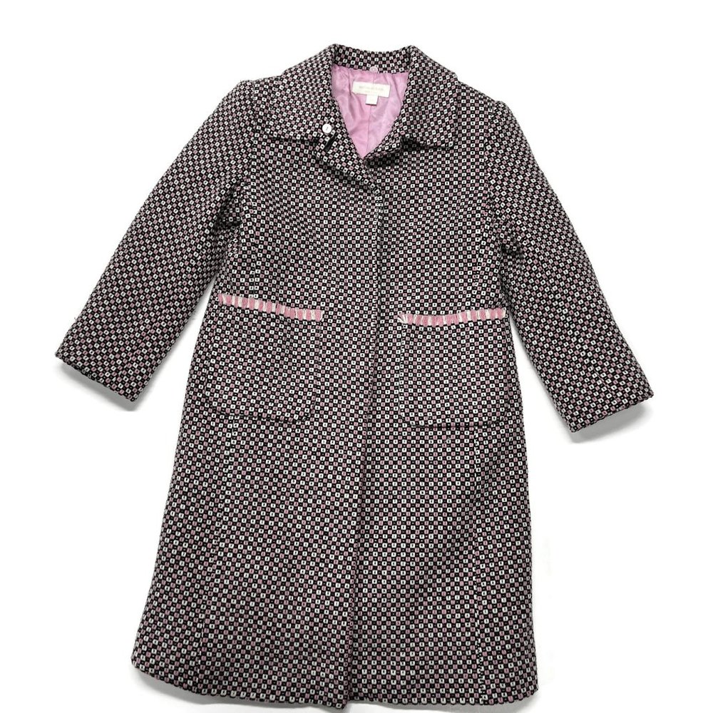Mila Schon Tweed Wool Blend Coat Button Pink Black Size 34 Italy Made Overcoat